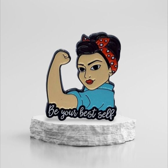 Retro Rosie the Riveter Novelty Enamel Lapel Pin Backpack Hat Lanyard Jewelry - Picture 1 of 3